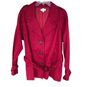 Denim & Co Red Belted Button Front Jacket Classic Tailored Style Size 1X